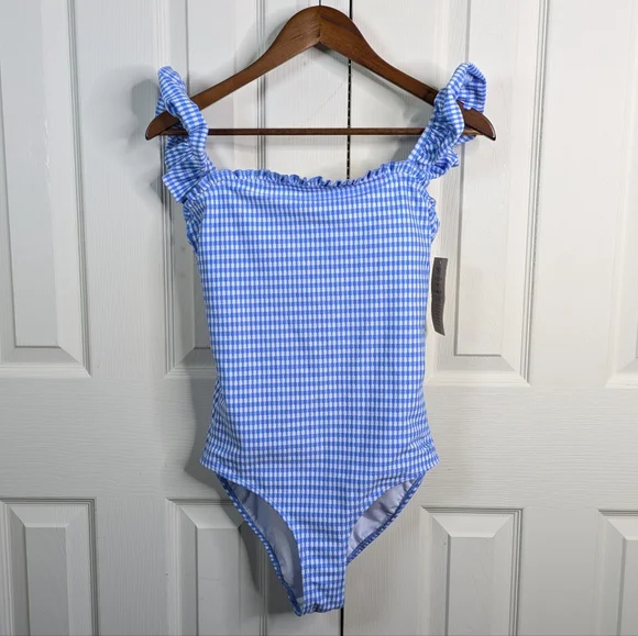 NEW Albion Hamptons One Piece Swimsuit Medium Bluebell Gingham Coastal Preppy - Picture 3 of 14